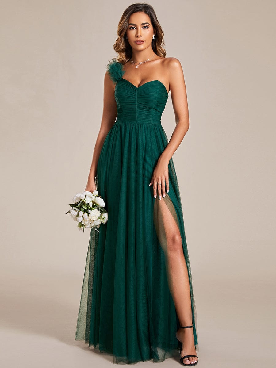Floral Tulle Detailed One-Shoulder Bridesmaid Gown