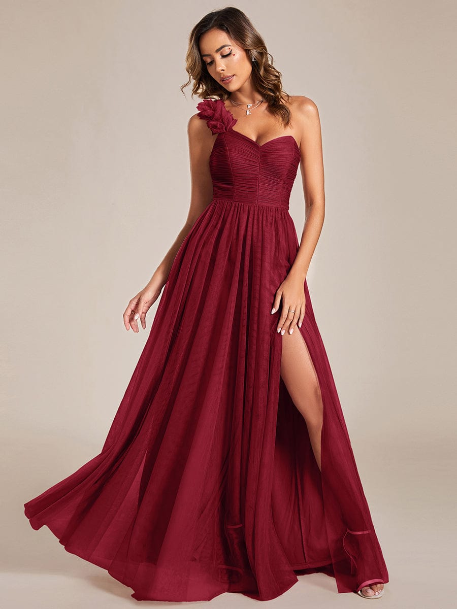 Floral Tulle Detailed One-Shoulder Bridesmaid Gown