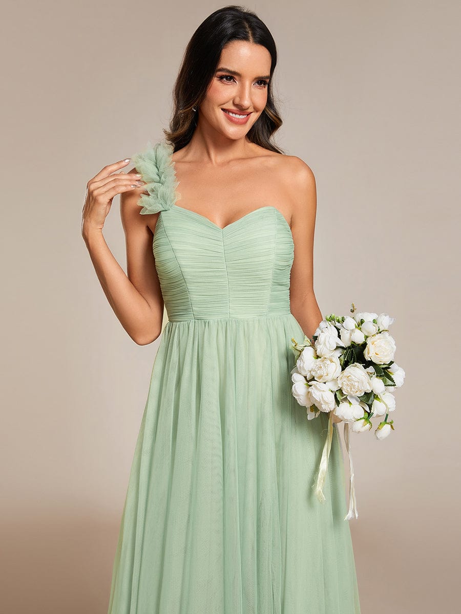 Floral Tulle Detailed One-Shoulder Bridesmaid Gown