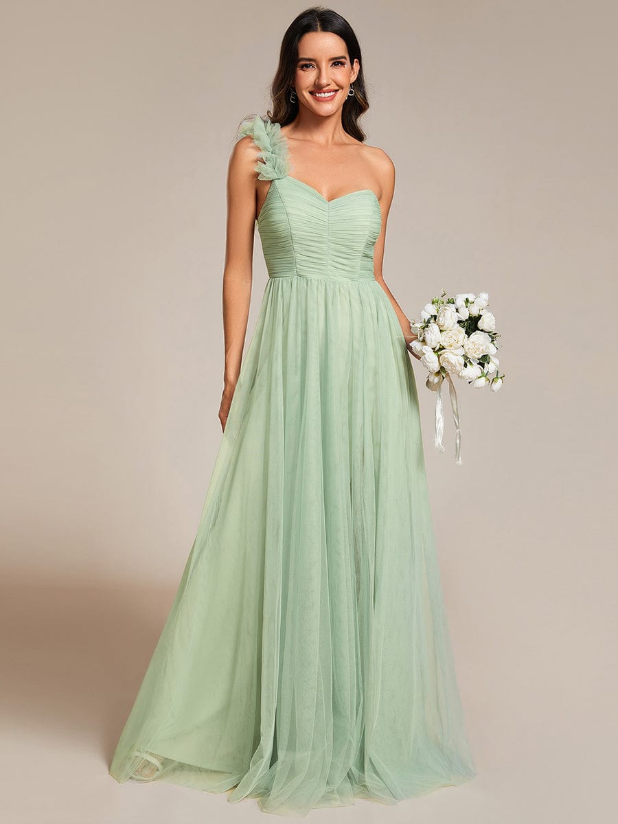 Floral Tulle Detailed One-Shoulder Bridesmaid Gown