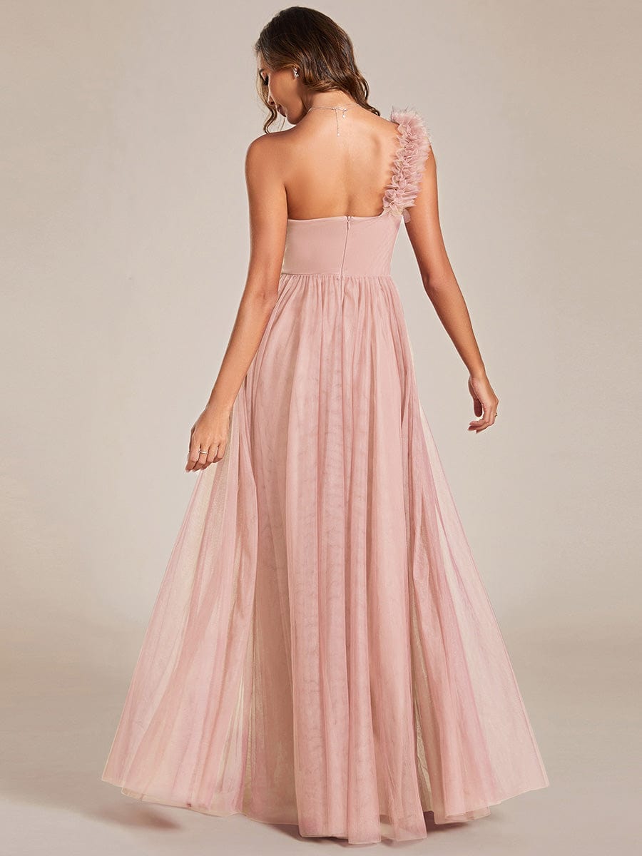 Floral Tulle Detailed One-Shoulder Bridesmaid Gown