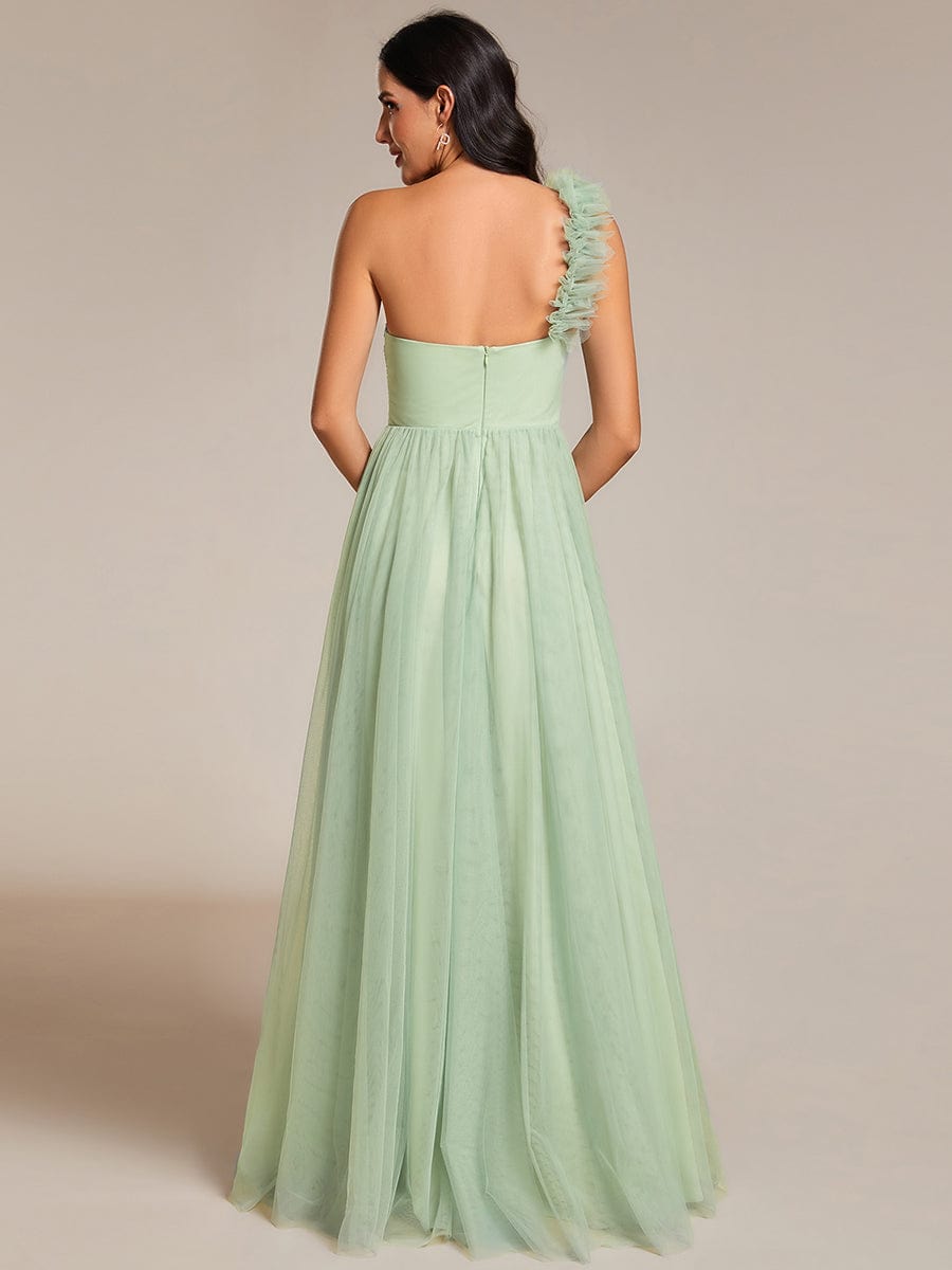 Floral Tulle Detailed One-Shoulder Bridesmaid Gown