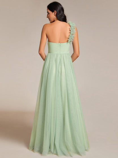 Floral Tulle Detailed One-Shoulder Bridesmaid Gown