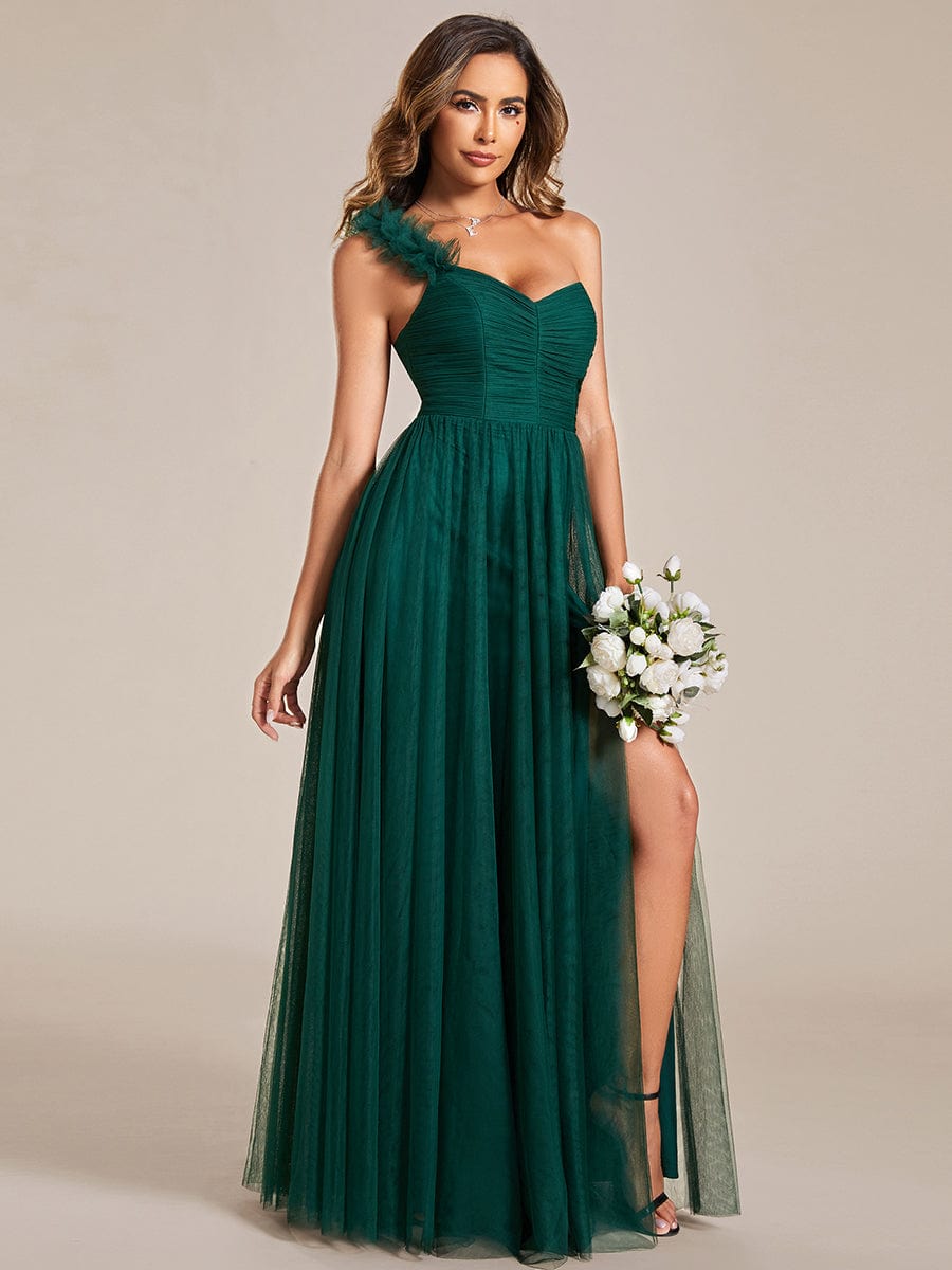 Floral Tulle Detailed One-Shoulder Bridesmaid Gown