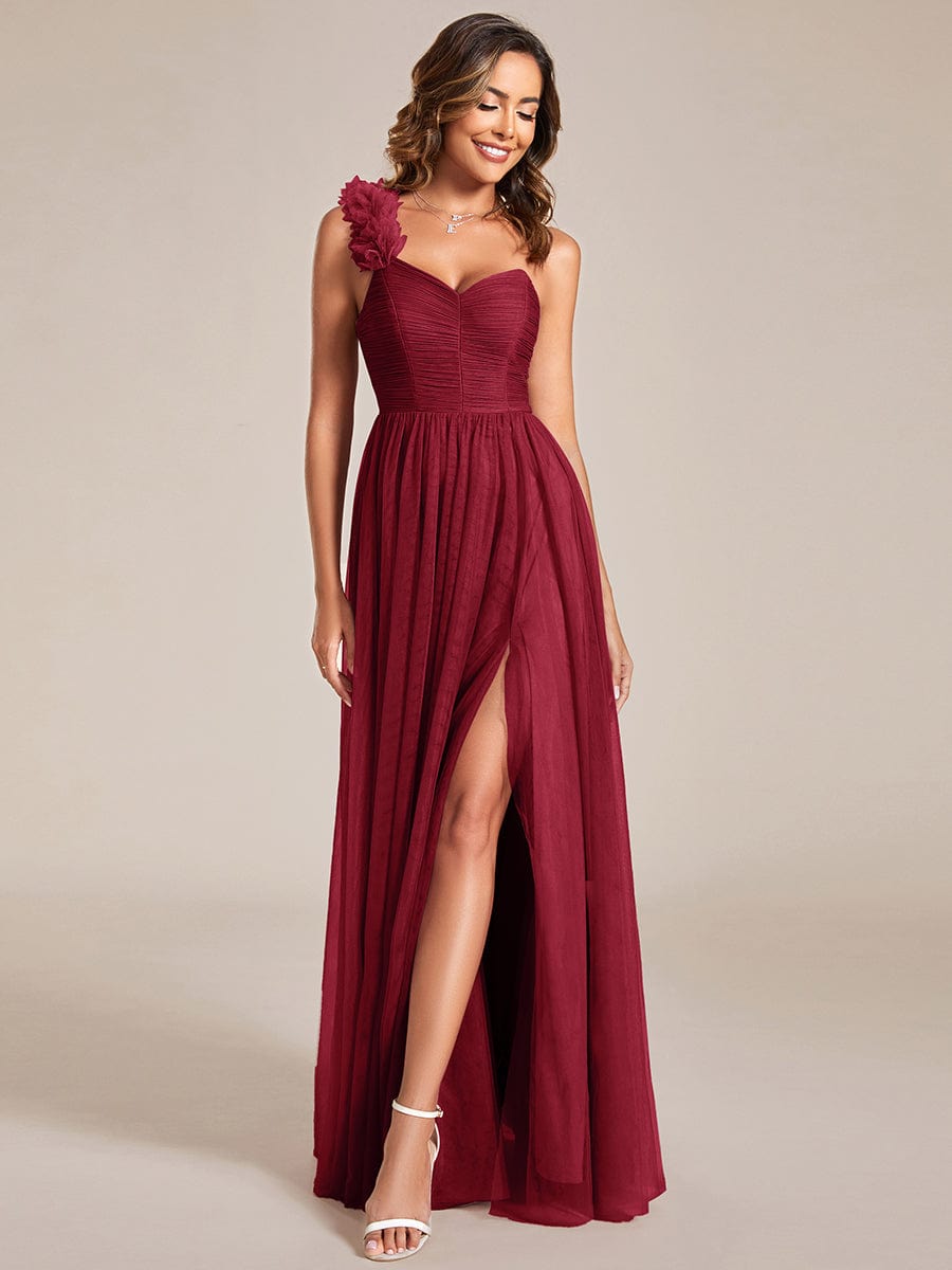 Floral Tulle Detailed One-Shoulder Bridesmaid Gown
