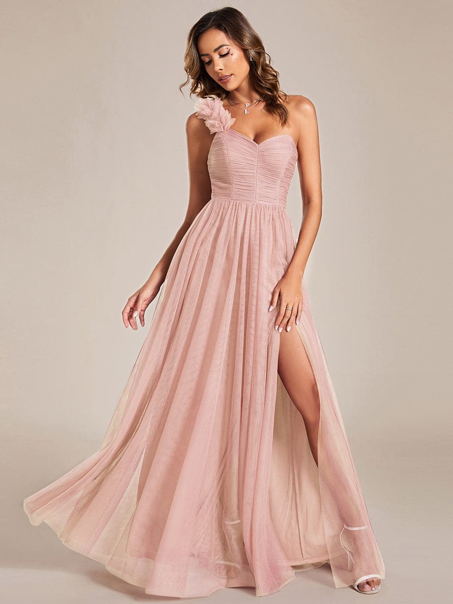 Floral Tulle Detailed One-Shoulder Bridesmaid Gown