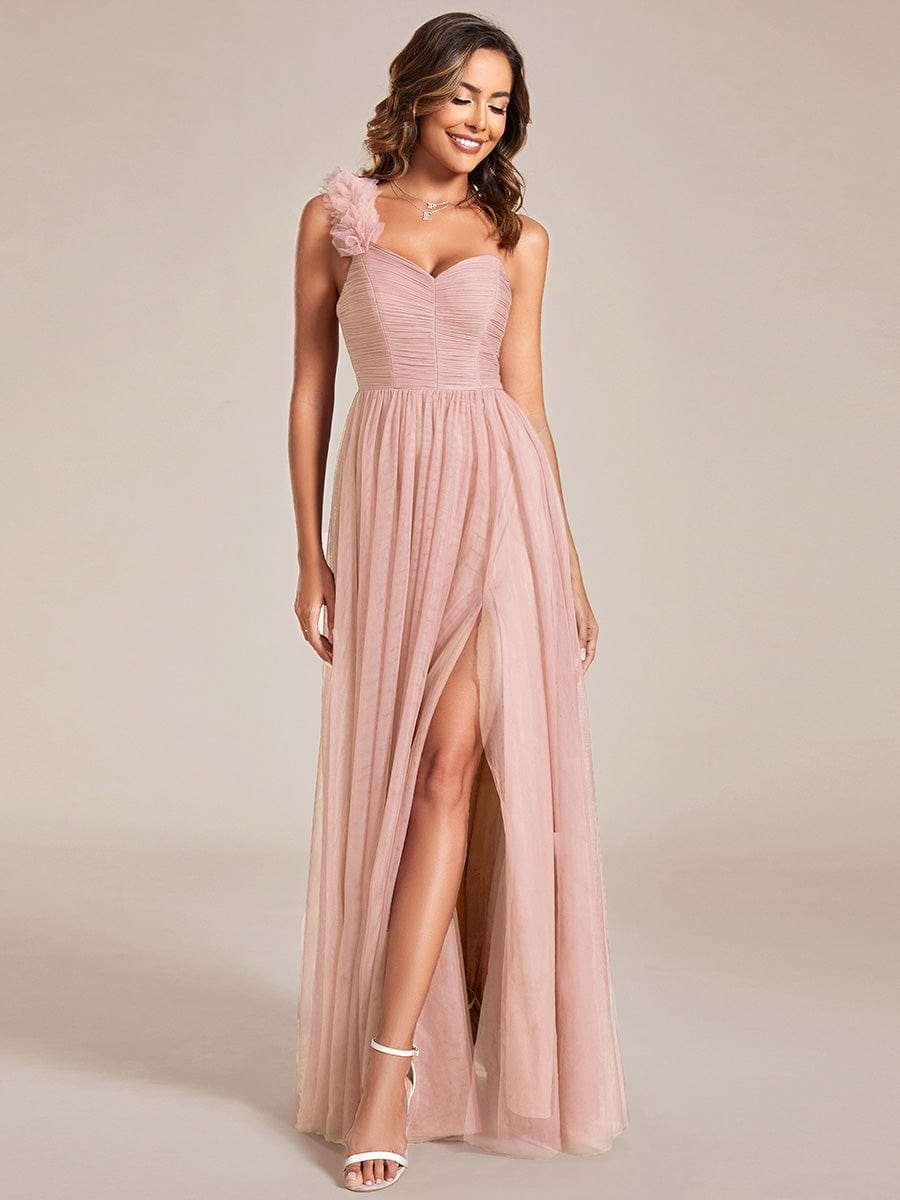 Floral Tulle Detailed One-Shoulder Bridesmaid Gown