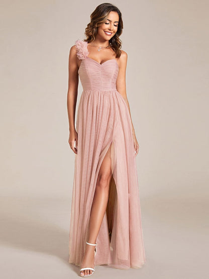 Floral Tulle Detailed One-Shoulder Bridesmaid Gown