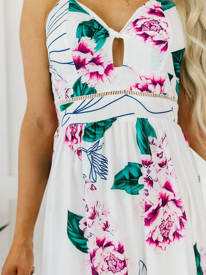 Floral Twist Cutout Maxi Dress with Adjustable Straps
