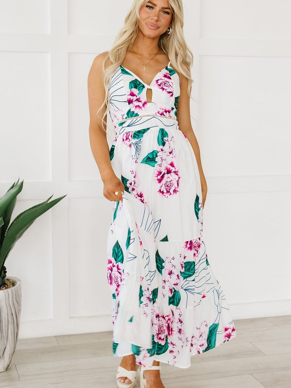 Floral Twist Cutout Maxi Dress with Adjustable Straps