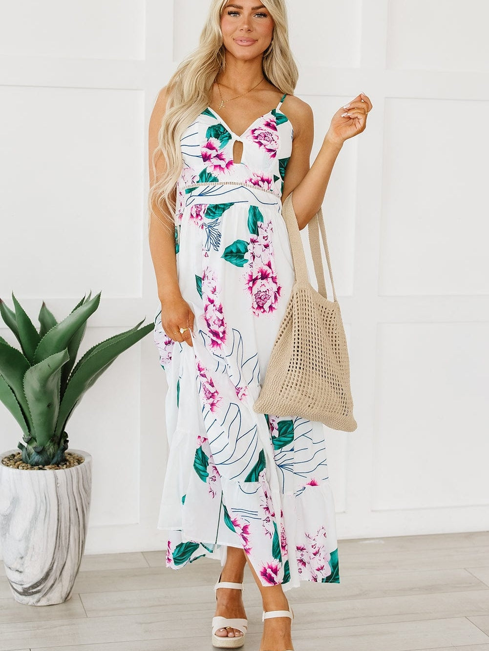 Floral Twist Cutout Maxi Dress with Adjustable Straps