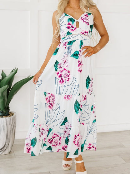 Floral Twist Cutout Maxi Dress with Adjustable Straps