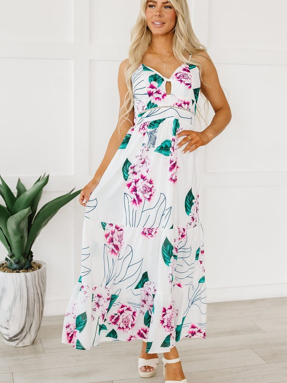 Floral Twist Cutout Maxi Dress with Adjustable Straps