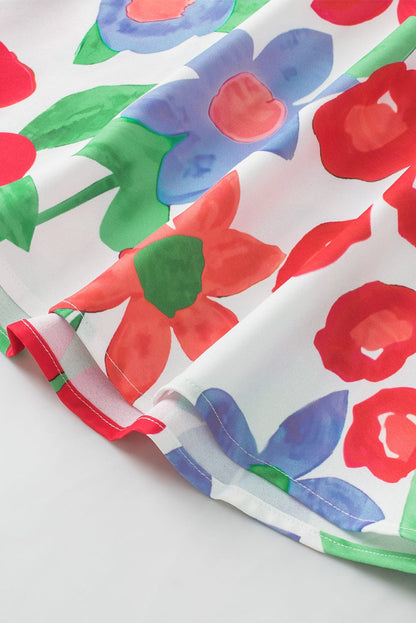 Floral V Neck Blouse with Chest Pocket