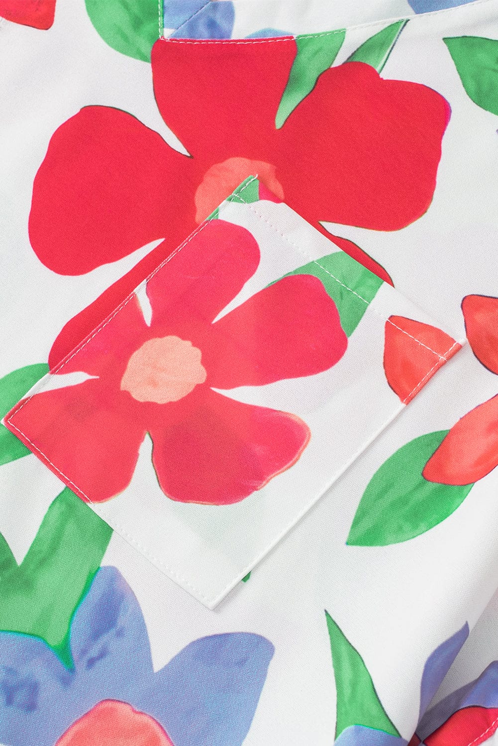 Floral V Neck Blouse with Chest Pocket