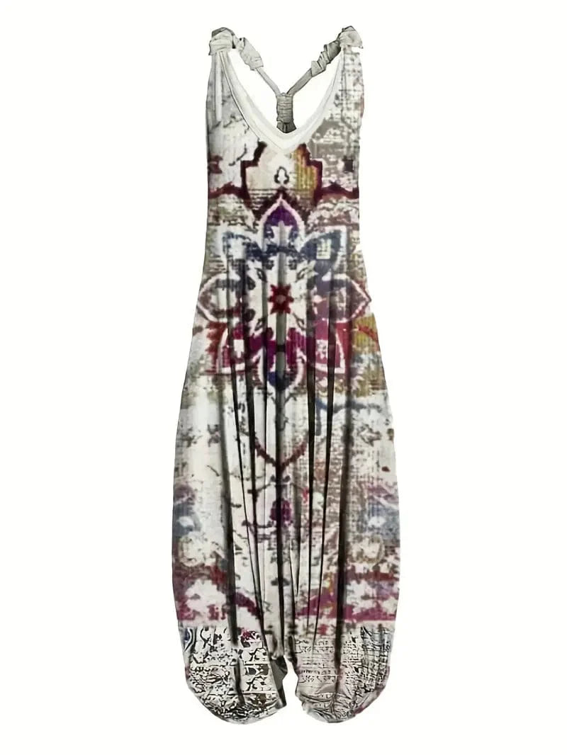 Floral V Neck Harem Jumpsuit for Women: Stylish and Comfortable Sleeveless One-Piece