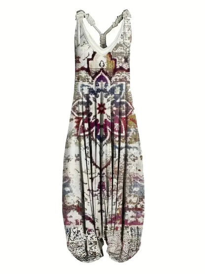 Floral V Neck Harem Jumpsuit for Women: Stylish and Comfortable Sleeveless One-Piece