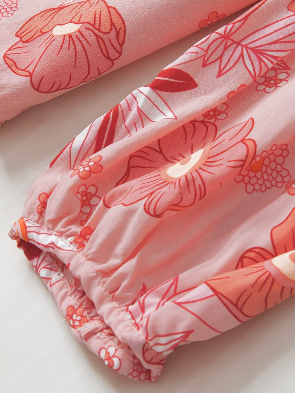 Floral V Neck Puff Sleeve Blouse with Tassels