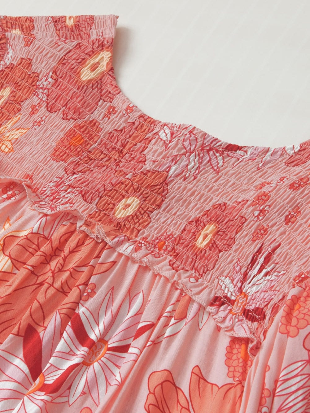 Floral V Neck Puff Sleeve Blouse with Tassels