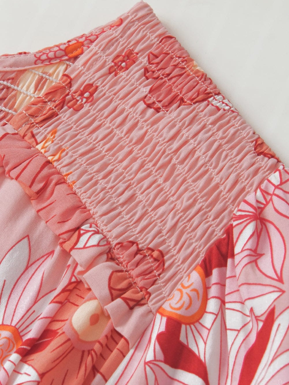 Floral V Neck Puff Sleeve Blouse with Tassels