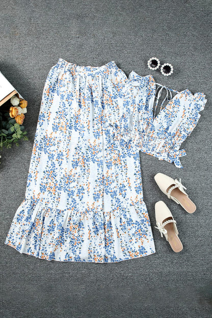 Floral White Bohemian Chic Two Piece Maxi Dress Set