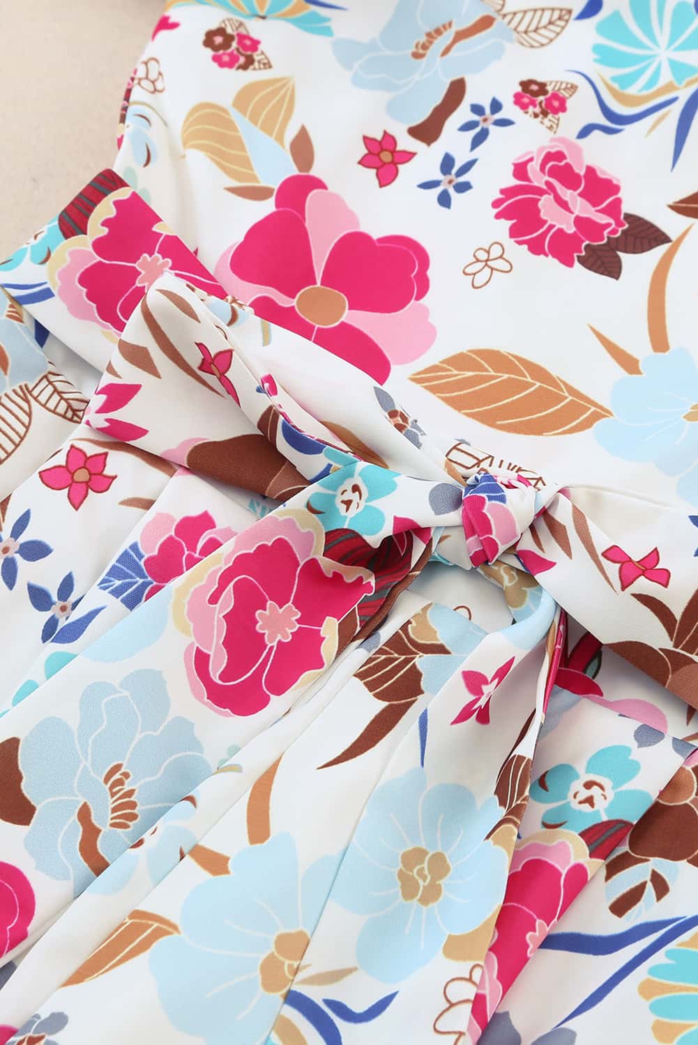 Floral White Single Puff Sleeve One-Shoulder Romper