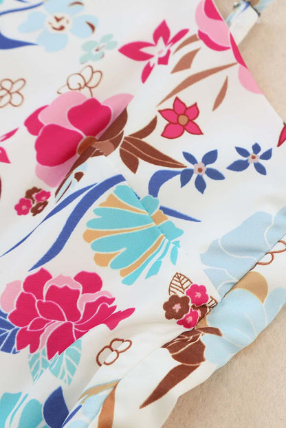 Floral White Single Puff Sleeve One-Shoulder Romper