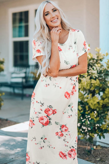 Floral White T-Shirt Dress with Side Slits