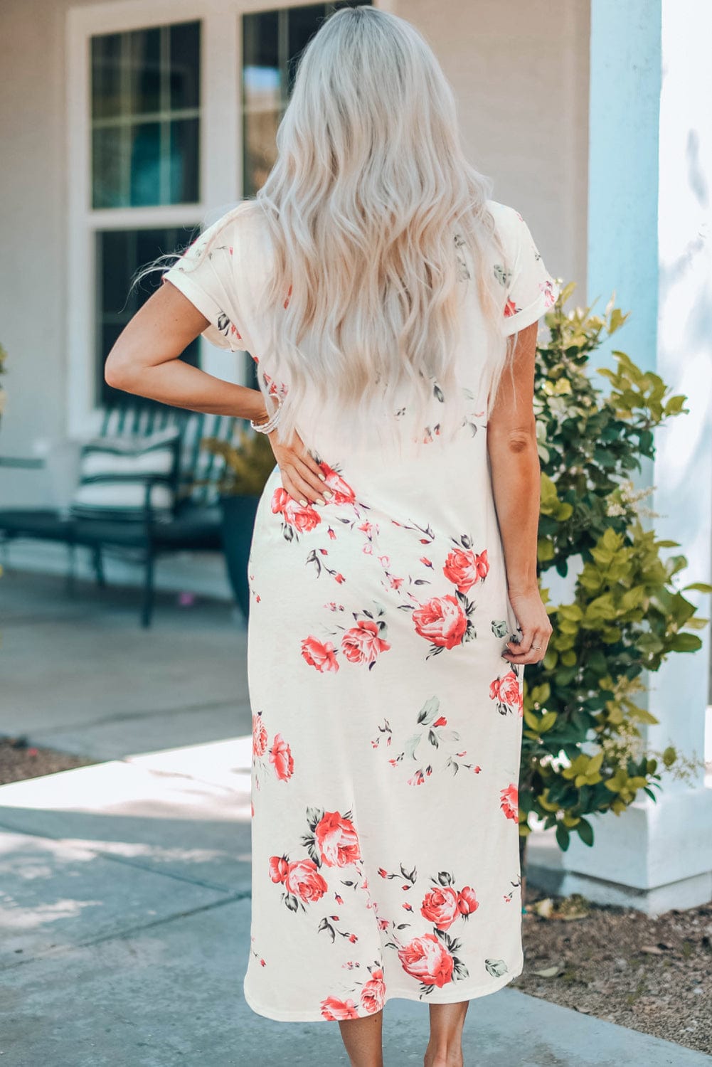Floral White T-Shirt Dress with Side Slits