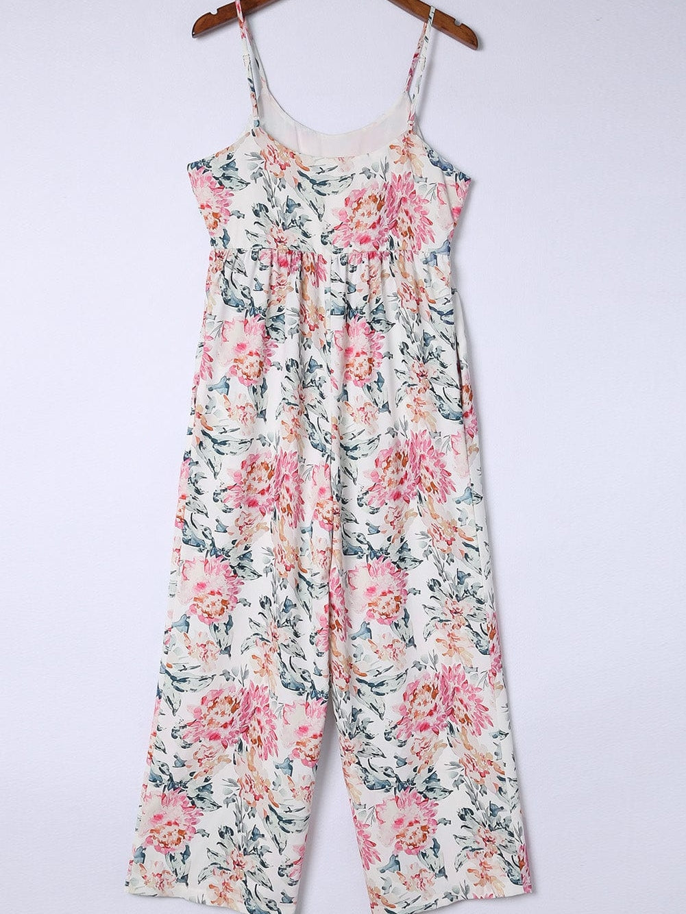 Floral White Wide Leg Jumpsuit with Spaghetti Straps