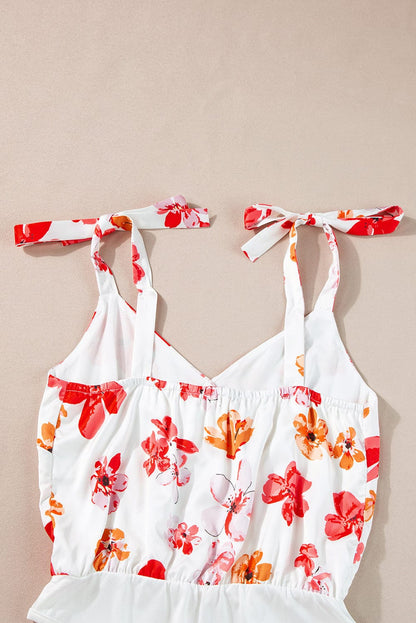 Floral Wrap Sleeveless Bodysuit with White Button Accent