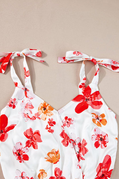 Floral Wrap Sleeveless Bodysuit with White Button Accent