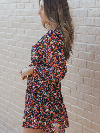 Floral Wrap Style Long Sleeve Dress