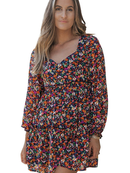 Floral Wrap Style Long Sleeve Dress