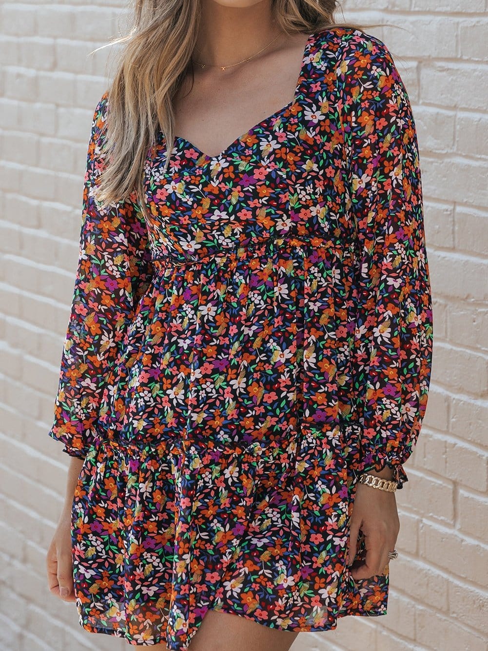 Floral Wrap Style Long Sleeve Dress