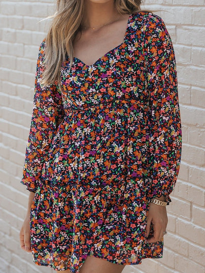 Floral Wrap Style Long Sleeve Dress