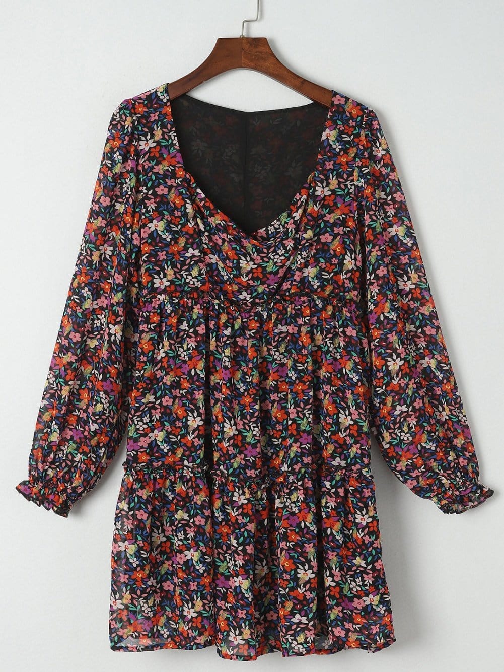 Floral Wrap Style Long Sleeve Dress