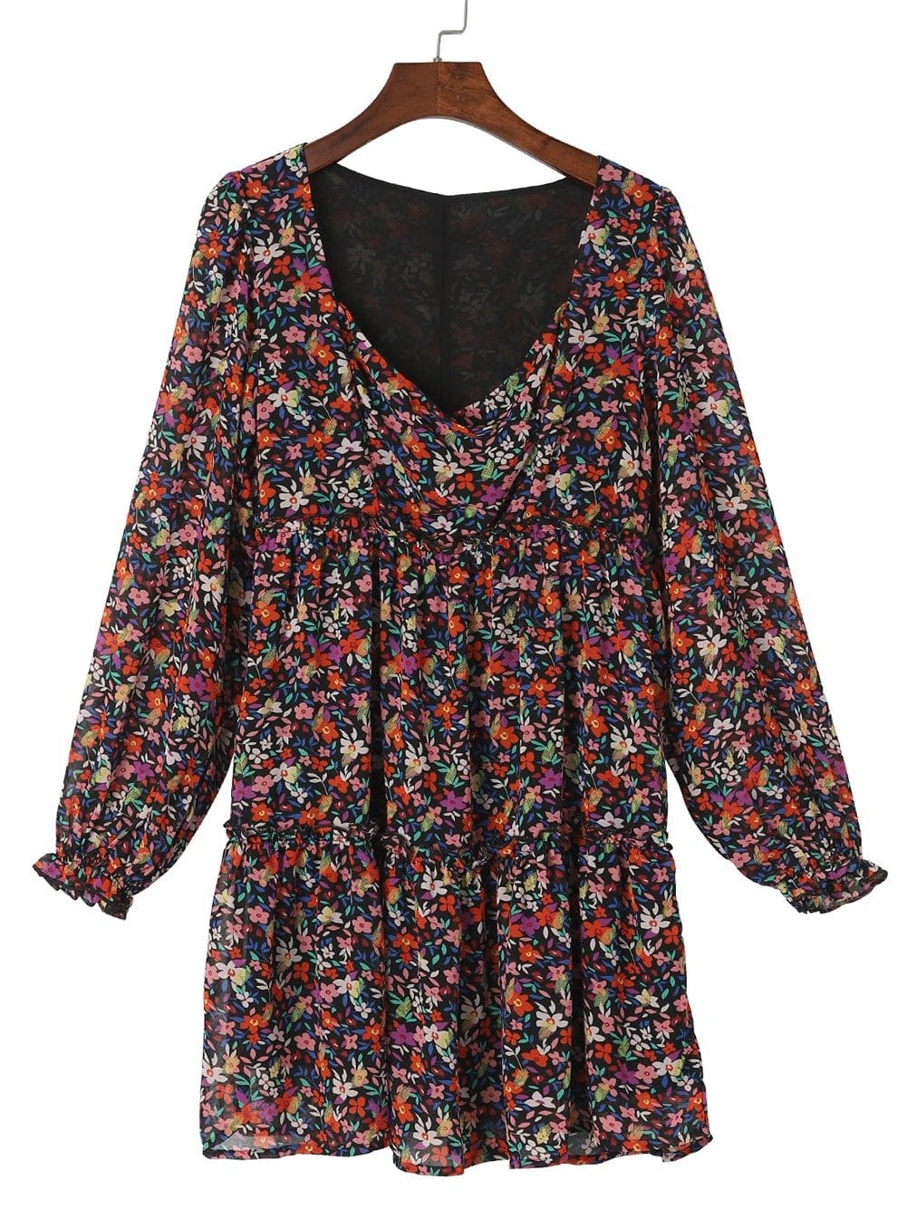 Floral Wrap Style Long Sleeve Dress