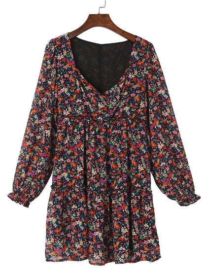Floral Wrap Style Long Sleeve Dress