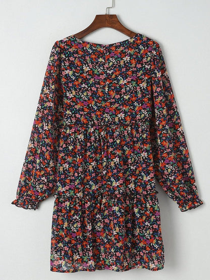 Floral Wrap Style Long Sleeve Dress