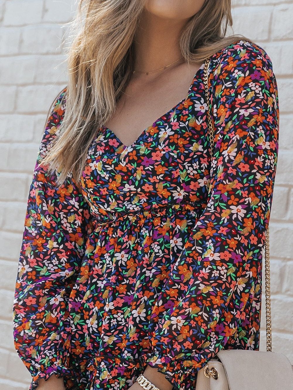 Floral Wrap Style Long Sleeve Dress