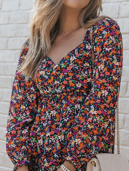 Floral Wrap Style Long Sleeve Dress