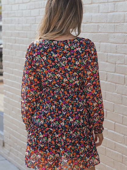 Floral Wrap Style Long Sleeve Dress