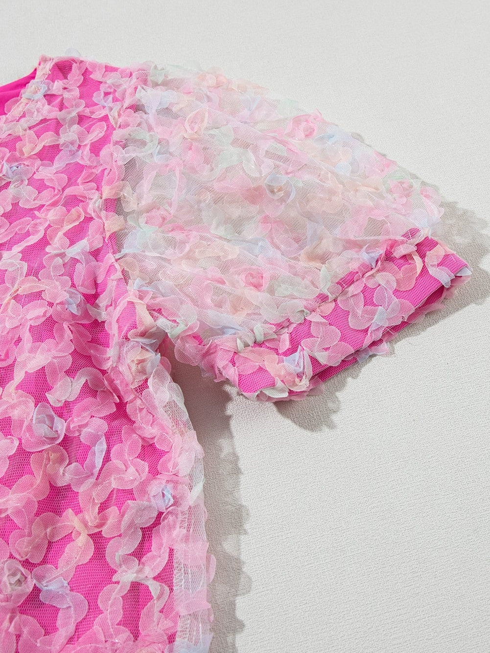 Flowery Mesh Puff Sleeve Blouse in Sweet Bonbon