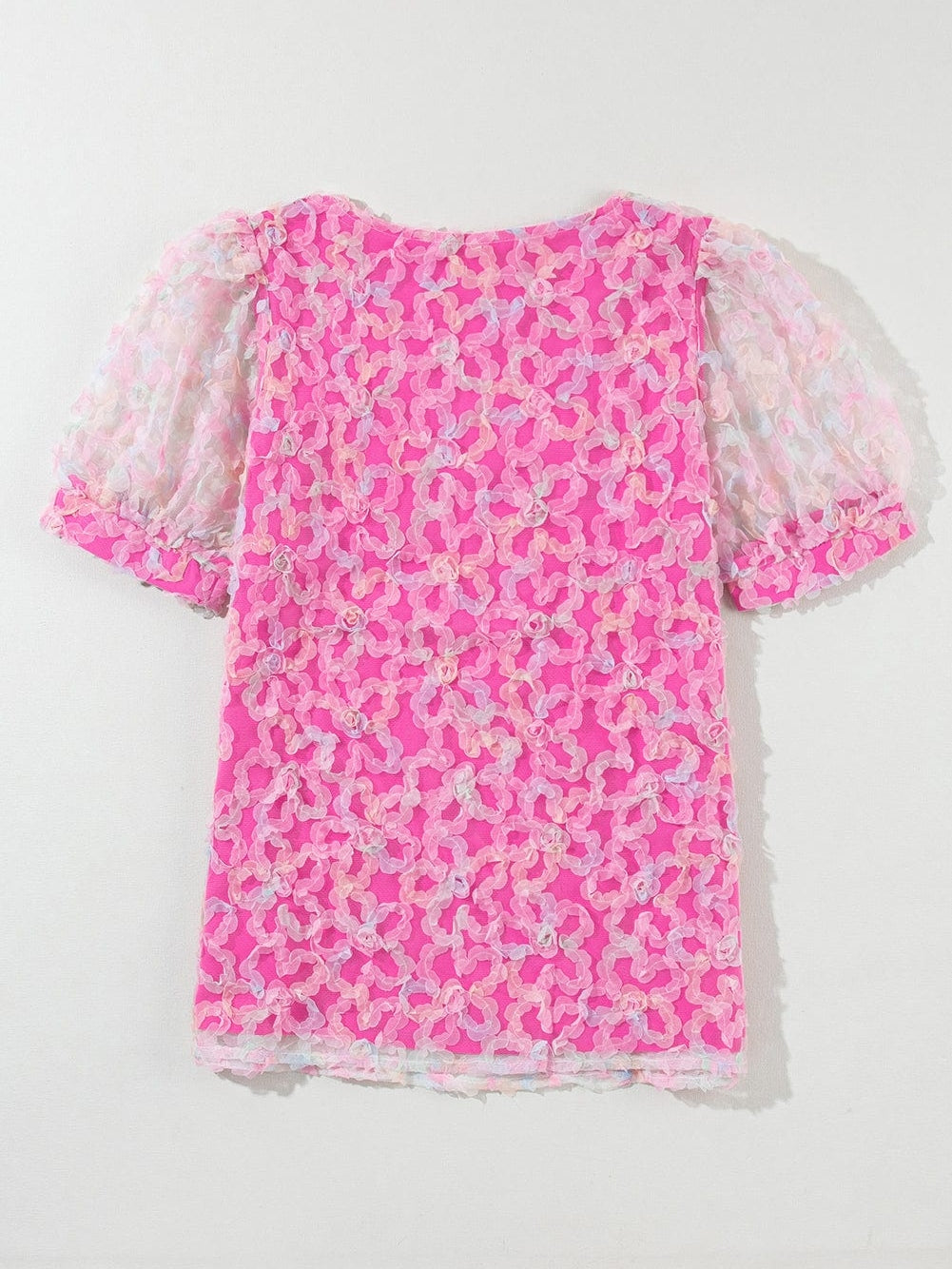 Flowery Mesh Puff Sleeve Blouse in Sweet Bonbon