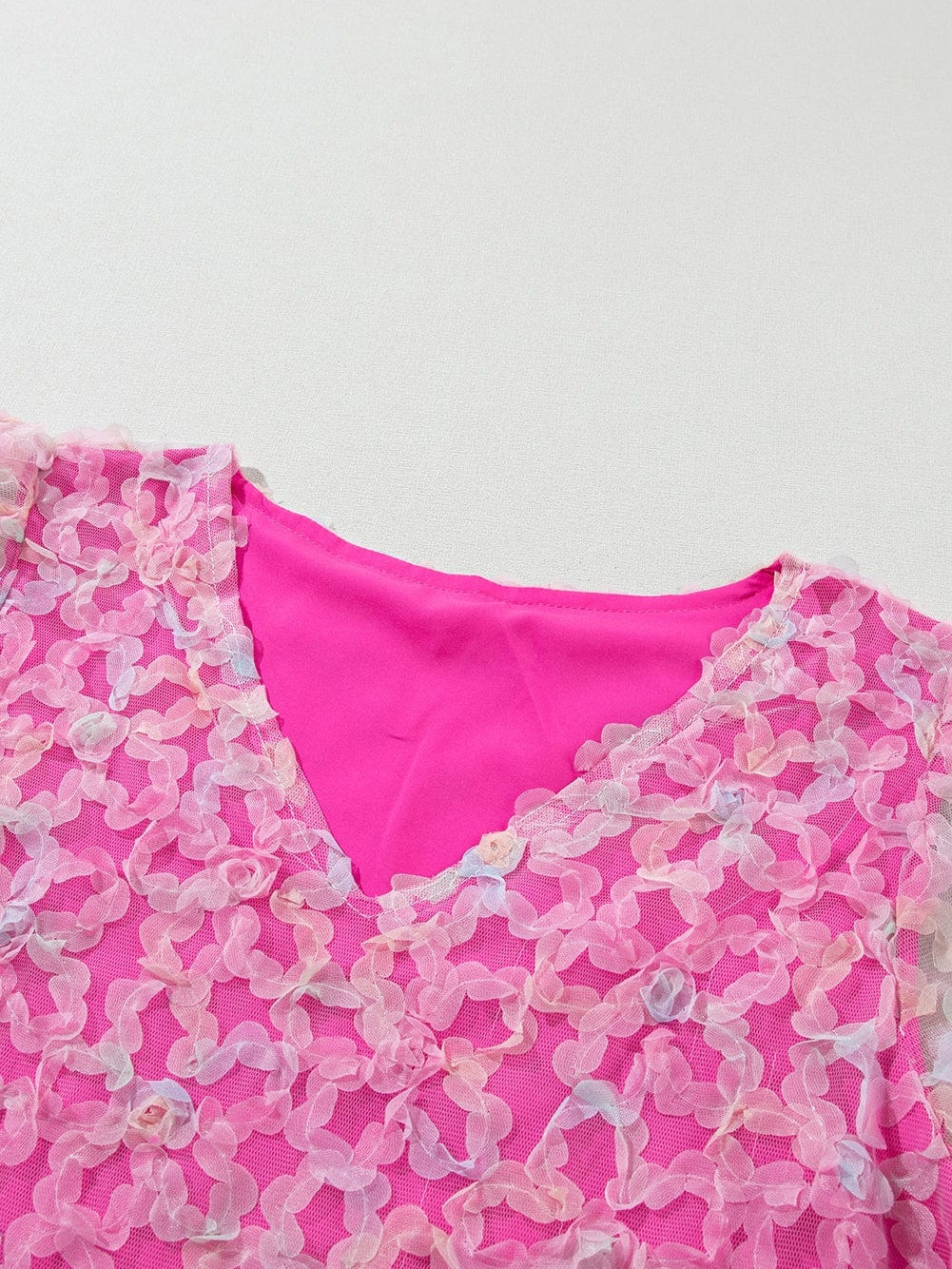 Flowery Mesh Puff Sleeve Blouse in Sweet Bonbon