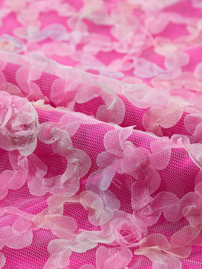 Flowery Mesh Puff Sleeve Blouse in Sweet Bonbon