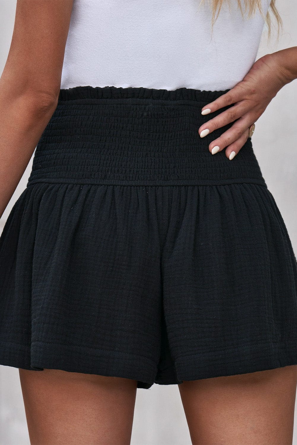 Flowy Black High Waist Ruffle Shorts