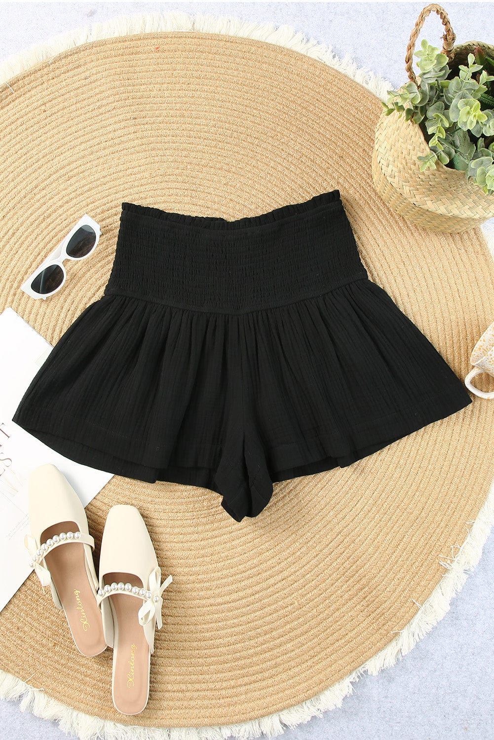 Flowy Black High Waist Ruffle Shorts