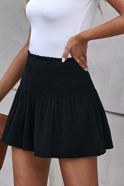 Flowy Black High Waist Ruffle Shorts